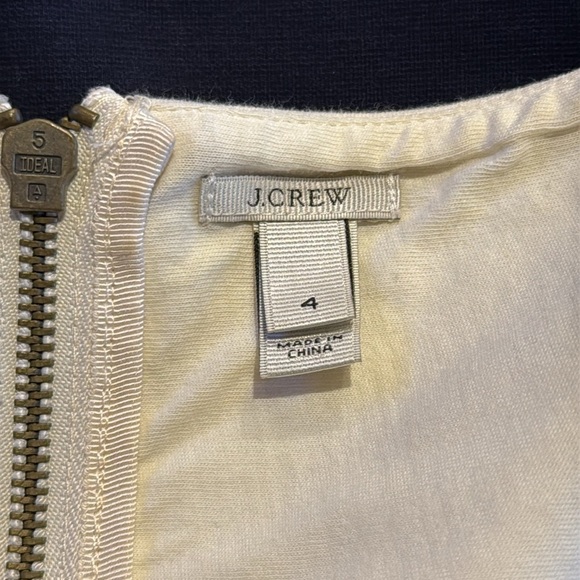 J. Crew Women's 4 Block Ponte Dress Navy and Off White Colorblock V-neck Zipper - Picture 6 of 7